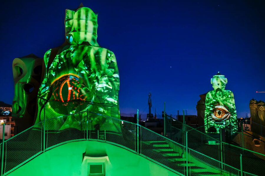 Barcelona: La Pedrera Night Experience - Barcelona views from the roof
