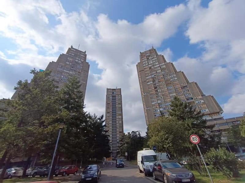 Belgrade: Space architecture tour - brutalist architecture - The Western Gate and Geneks twin towers