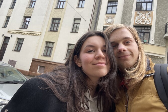 Riga Art Nouveau Secrets: Self-Guided Puzzle Walk - Riga Art Nouveau through a phone screen